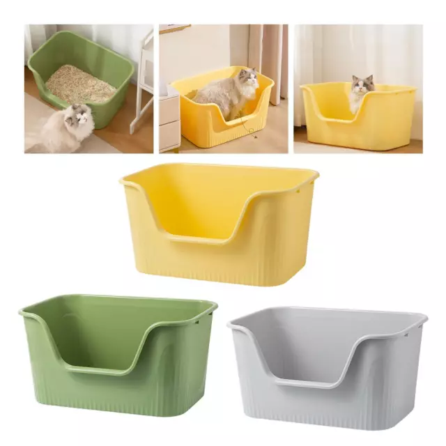 Open Cats Litter Box U Shape Lowered Front Easy Cleaning High Sided Pet Supplies