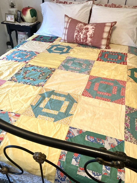 Telas vintage superiores de edredón variación de tablero 78x92"" años 30 o 40 solo