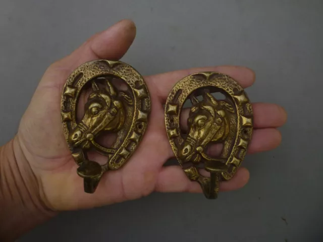 Vintage Pair Coat - Hat Hook Hanger Rack Brass Original