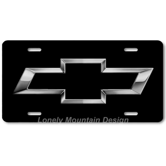 Chevy Bowtie Inspired Art Gray on Black FLAT Aluminum Novelty License Tag Plate