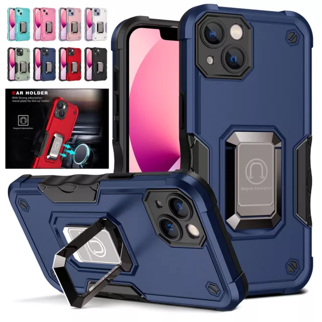 For iPhone 15 Pro Max 14 13 12 11 XS XR Armor Shockproof Ring Holder Stand Case