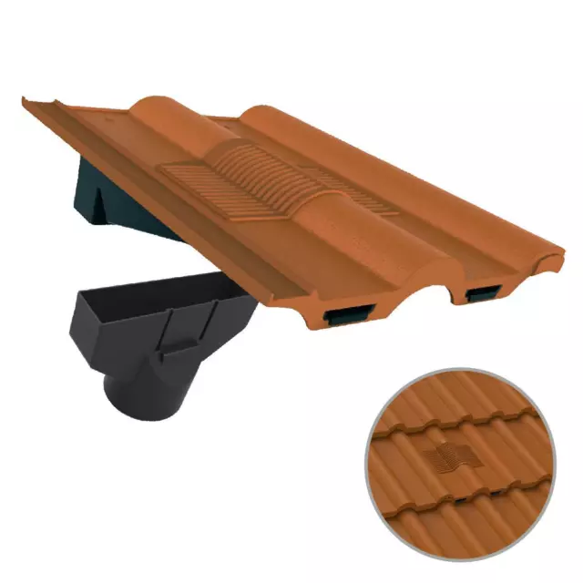 Terracotta Double Roman Roof Tile Vent & Adapter, Marley Russell Redland Lagan