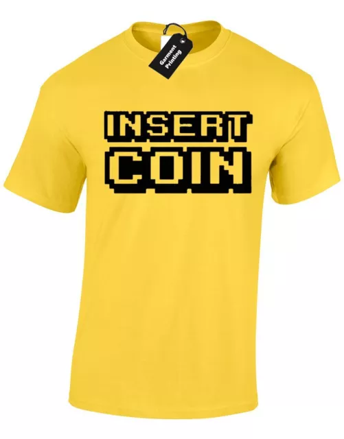 Insert Coin Mens T Shirt Arcade Continue Game Over Pixel Retro Classic Present