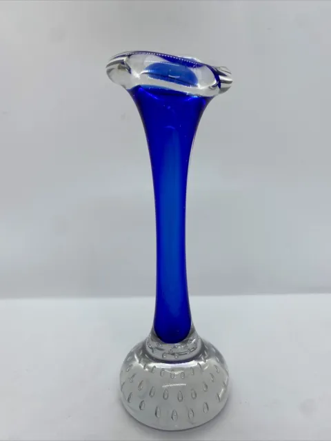 Vtg Hand Blown Cobalt Blue Bud Vase Aseda Art Glass Sweden Jack In The Pulpit