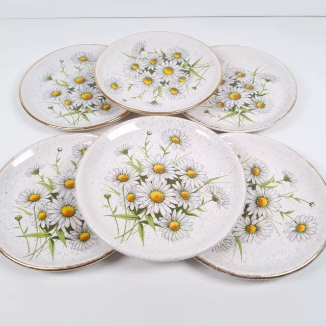 Kernewek Pottery Side Plates 16cm Daisy Floral Pattern Cornwall Vintage Set of 6 2