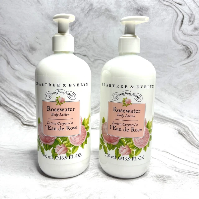 2 botellas de bombeo loción corporal de agua de rosas Crabtree y Evelyn 16,9 fl oz ea