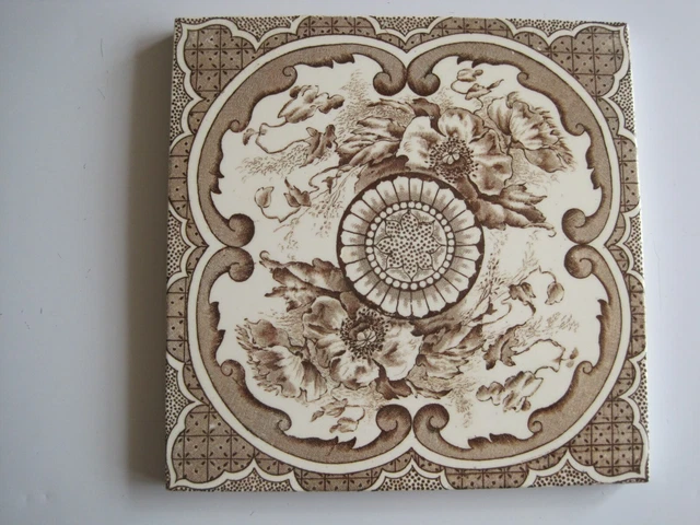 ANTIQUE VICTORIAN TRANSFER PRINT FLORAL TILE- H A OLLIVANT C1890-1900 No.627