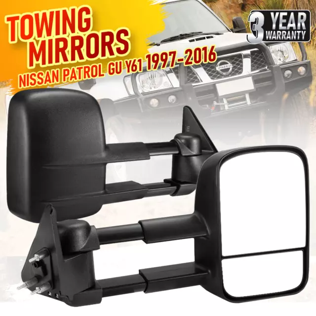 Front Pair Extendable Towing Mirrors for Nissan Patrol GU/Y61 1997-2016 Black