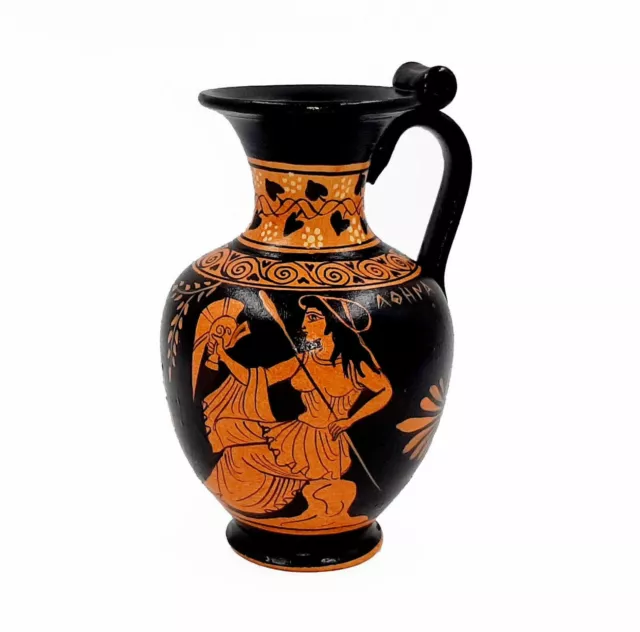 Red Figure Vase 13cm,Oinochoe,shows Goddess Athena,Ancient Greek Pottery