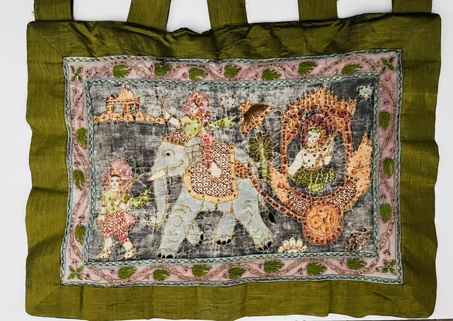 vtg kalaga tapestry wall hanging thai burmese embroidered silk beaded elephant
