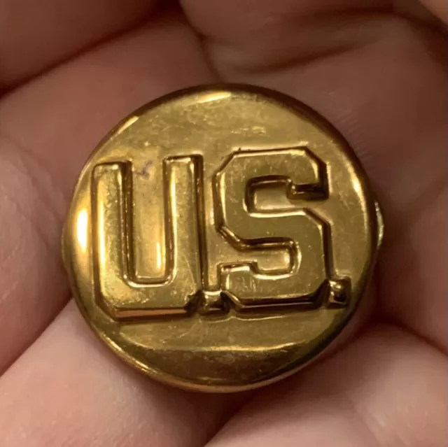 Vintage US Military Round Double Metal Pinback Hat Pin Lapel Tie Tack Gold Tone