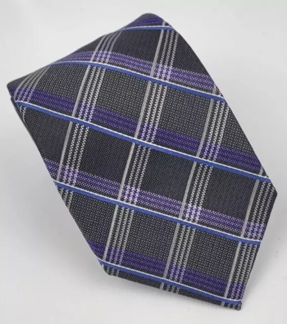 PRONTO UOMO PLATINUM Silk Tie Gray Purple Blue Plaid Men Necktie 58 x 3 ...