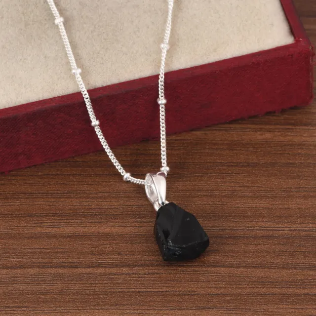 Natural Healing Gemstone Pendant Necklace With Raw Black Obsidian For Gift Her