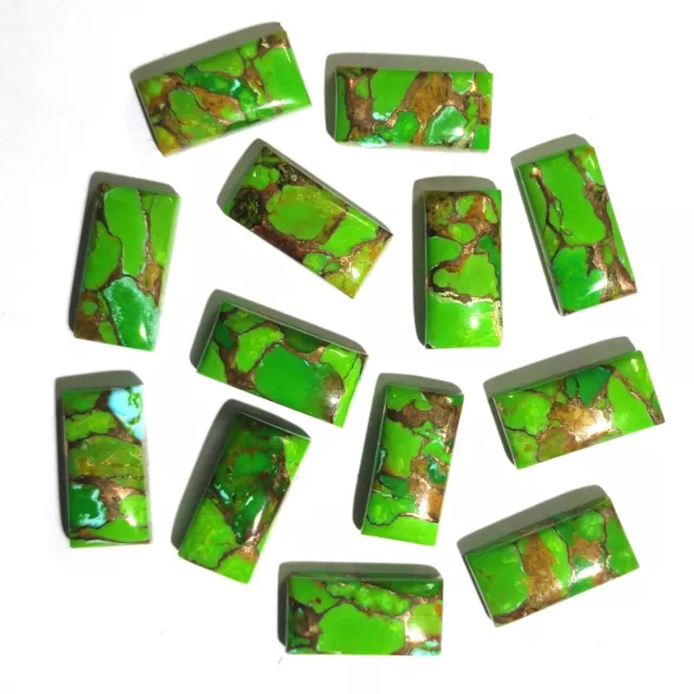 Natural Green Copper Turquoise Gemstone Rectangle Cabochon 5 Pcs Lot 8X16 MM