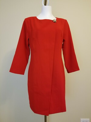 NEW Vicky and Lucas Red Dress Floral Clip Detail Size Large