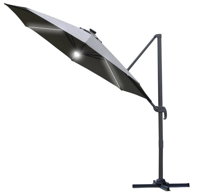 OUTSUNNY 3(M) LED Cantilever Parasol Outdoor with Base Solar Lights