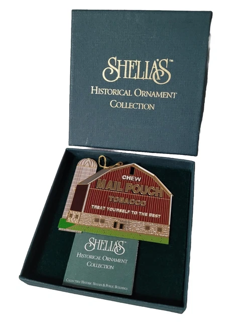 Shelias Historical Ornament Brass Tobacco Barn Mail Pouch Signed 1996