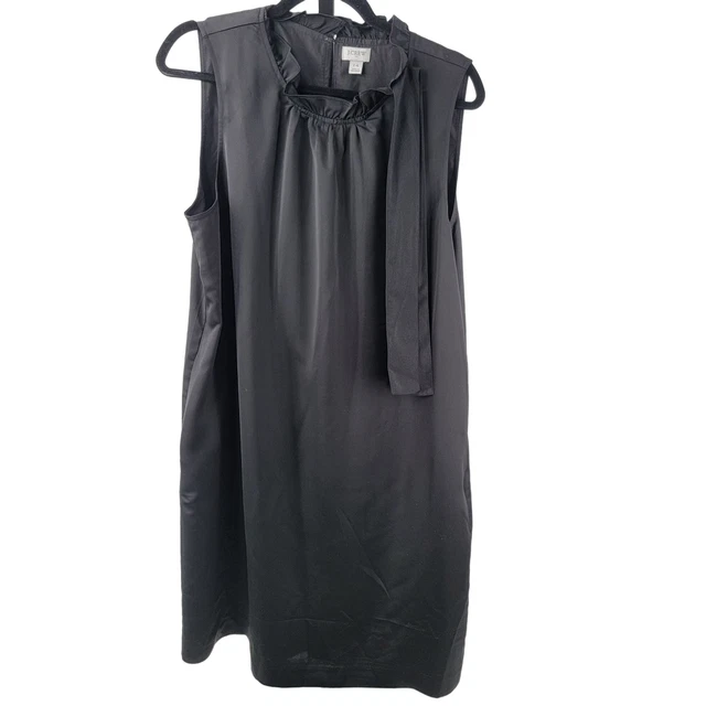 J Crew Black Shift Dress Bow Cocktail Womens Size Medium Ruffle Tie Career Work