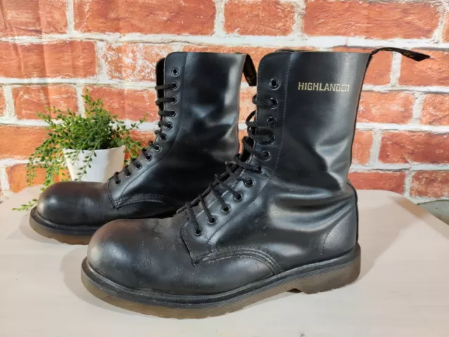 Mens Vintage Solovair Dr Martens Highlander Uk 10 Black 11 Eye Steel Toe Boots