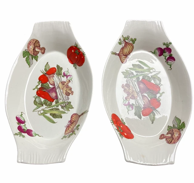 Norsk Flint Egersund Norway Vintage Vegetable Mushroom 9 1/2" Dishes Set of 2