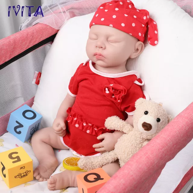 18"Handmade Sleeping Baby Girl Lifelike Full Silicone Rebirth Baby Doll Toy