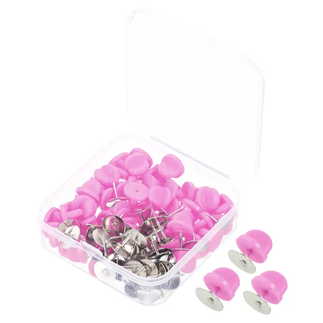 2-in-1/50Set Rubber Pin Backs Lapel Brooch Pin Backing with Tacks Pink