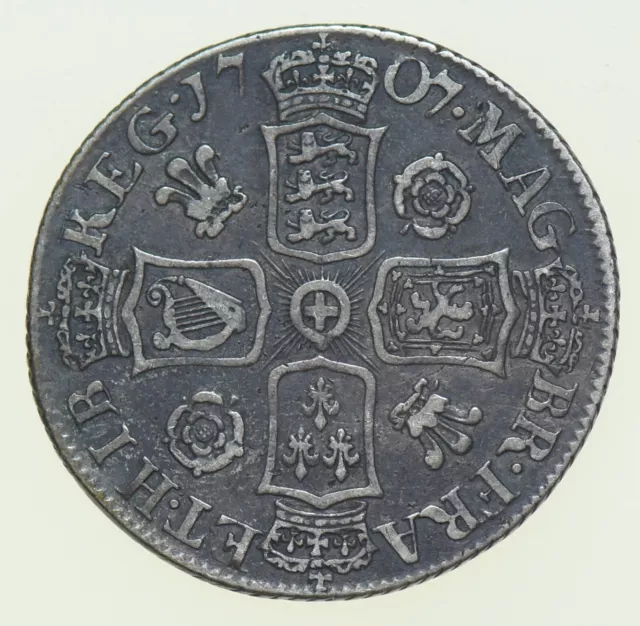 Rare 1707 Anne Silver Shilling, Roses And Plumes, Pre Union Gf