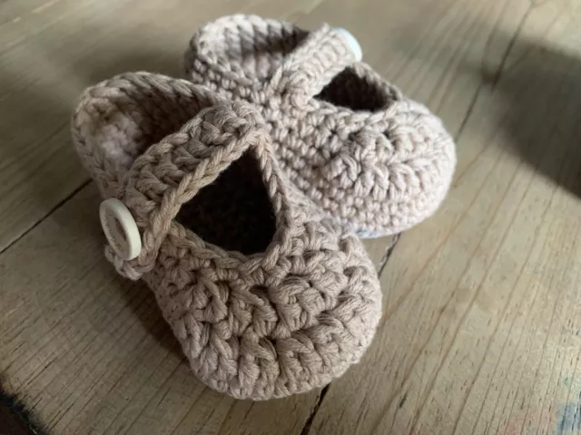 Patucos Bebe Marrón 3/6 Meses Zapato Recién Nacido Ganchillo Crochet Artesanales