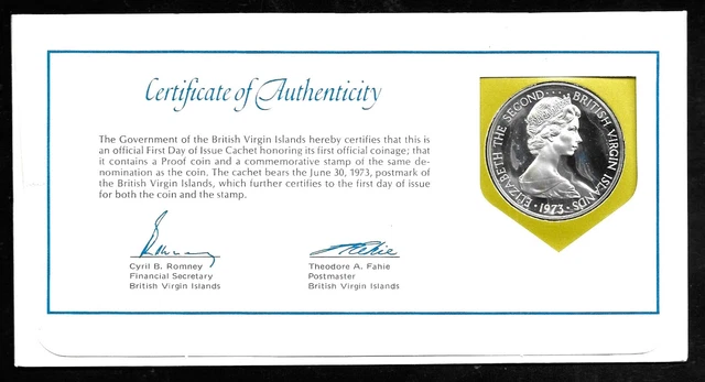 World Coins - British Virgin Islands $1 Dollar 1973 First Day Issue Silver Coin