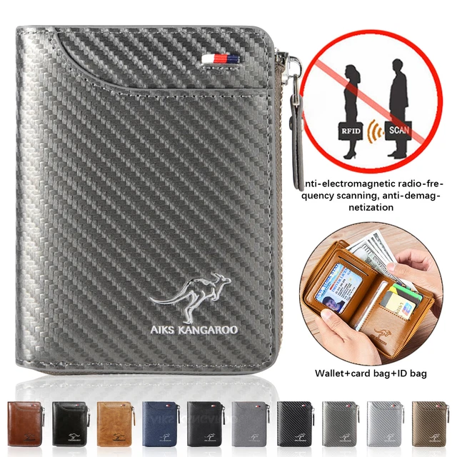 Credit Card Mens Purse RFID Blocking Leather Wallet  ID Holder Zipper Waterproof