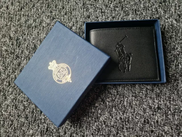 Polo Ralph Lauren 100% Leather Black Wallet - Big Pony Gift Set (DAMAGED BOX)