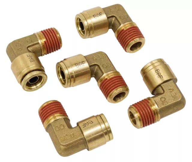 5Pk DOT Brass Push to Connect Fitting Elbow 1/4" Tube ODx1/4" NPT Air Line Male