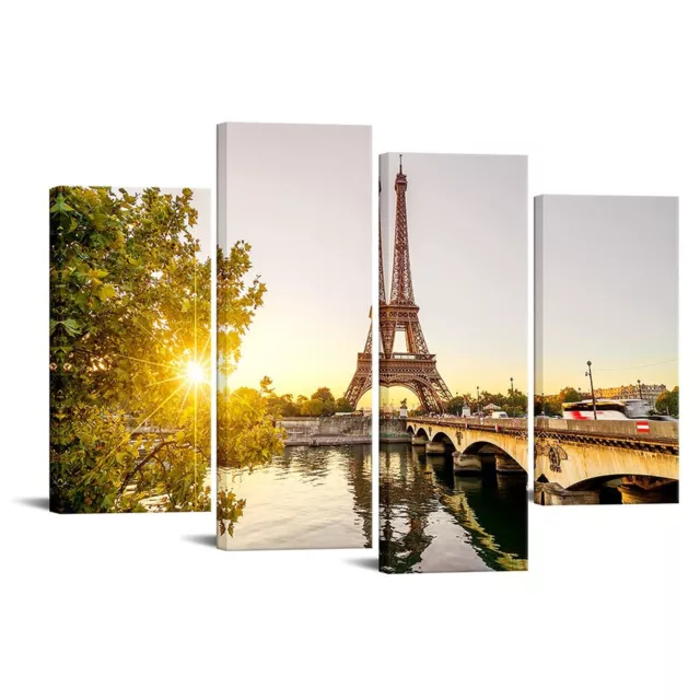 Eiffel Tower Canvas Wall Art Paris Cityscape Sunset Picture Painting France A...