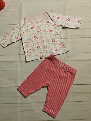 M&S baby girl up to 1 month newborn two piece set outfit flowers stripy leggings