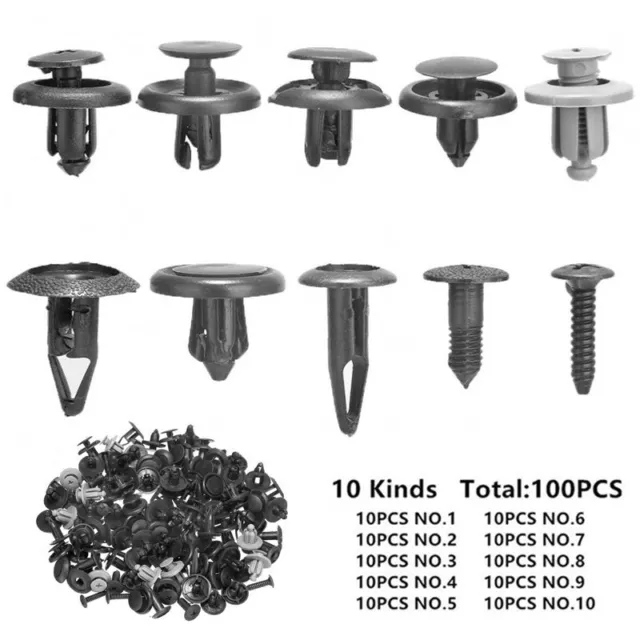 100x Trunk Screw Rivets Set Car Bumper Fender For Auto Plastic Fastener Clips US