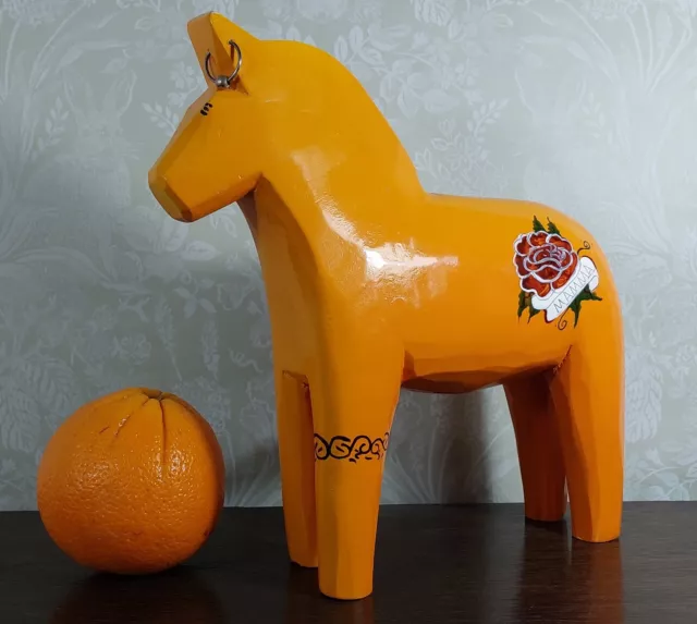 Orange Ikea Wooden Dala Style Wooden Horse Mamma Rose Tattoo
