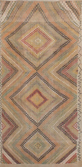 Vintage Hand Woven Carpet 4'11" x 10'10" Traditional Wool Kilim Rug