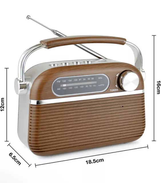 LLOYTRON Vintage Style Bluetooth AM/FM Radio - Portable and Rechargeable 2