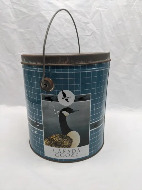Vintage Canada Goose Happy Birthday Bucket Tin With Handle 6 3/4" X 7 1/4"
