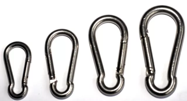 Stainless Steel Carabiner Clip Snap Hook Spring Loaded Carabina Carbine 50-80mm