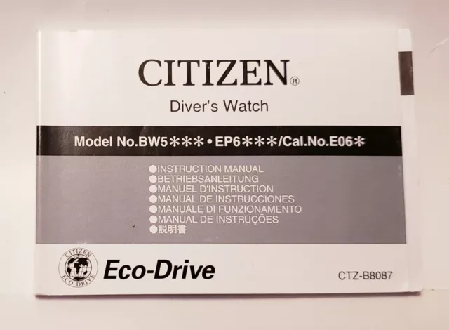 CITIZEN QUARTZ ECO Drive Watch Manual BW5 EP6 CTZ B8087 Cal