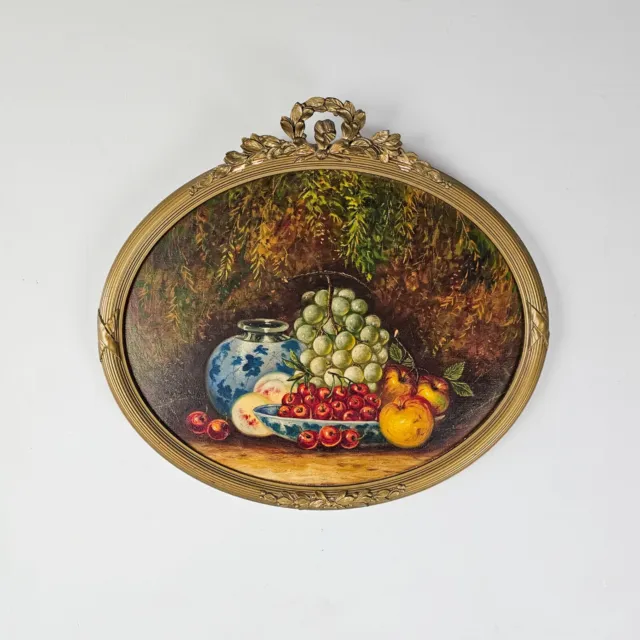 Antique Still Life Oil Painting on Mahogany Board, Early 20th Century