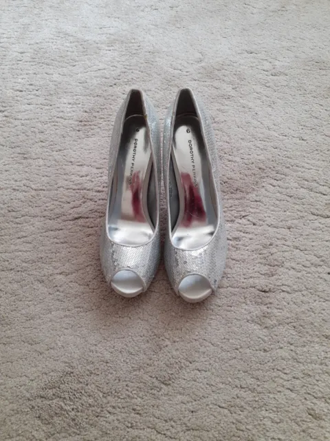 Dorothy perkins Silver sequin Peep Toe High Heel shoes size 6