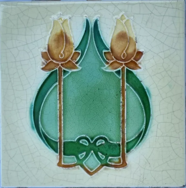 Rare Antique Art Nouveau 6" x 6" Victorian Tile Rhodes Tiles circa 1900s