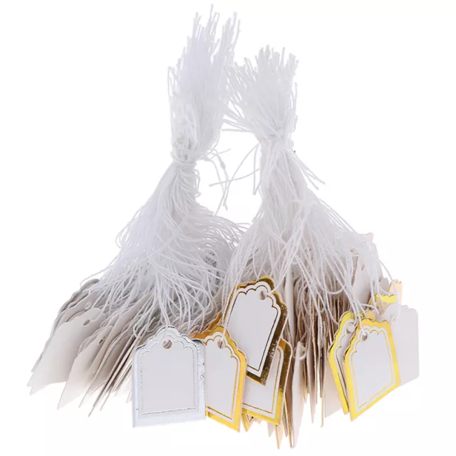 200Pcs Gold border Label Tie String Ticket Jewelry Merchandise Price Tag.LN