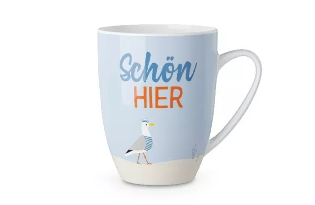 Porzellan Tasse Becher "Schön hier" blau weiß 250ml Maritim Meer LaVida