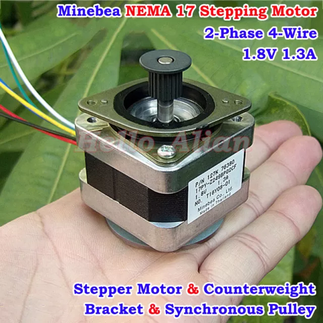 Minebea 0.9Deg 1.8V NEMA 17 42mm 2-phase 4-wire Stepper Stepping Motor Pulley