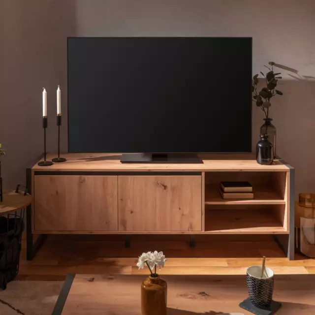 TV Lowboard Holz Eiche Massiv Schrank Fernsehtisch Sideboard Board Homestyle4u 3