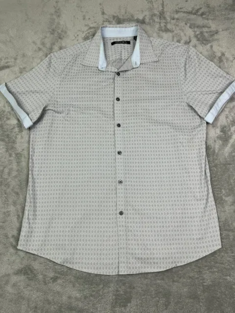 AXIST Men's Shirt Gray Geometric X Large Button Up Short Sleeve Shirt Flip Cuffs