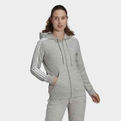 Adidas felpa donna zip intera con cappuccio tasche in cotone tre strisce grigio